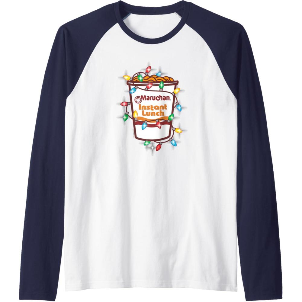 image:imageMaruchan Christmas Lights Holiday Season Reman Cup Logo Raglan Baseball TeeNavy BlueWhite