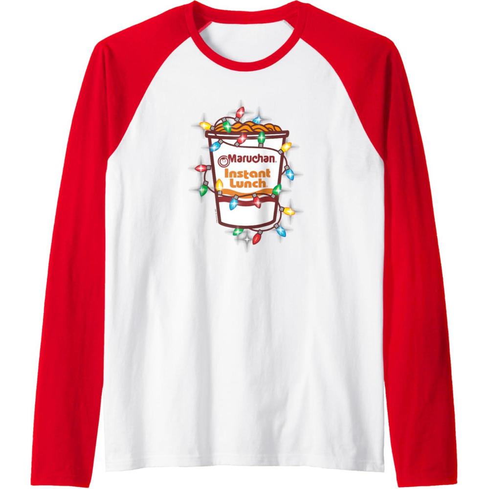 image:imageMaruchan Christmas Lights Holiday Season Reman Cup Logo Raglan Baseball TeeRedWhite