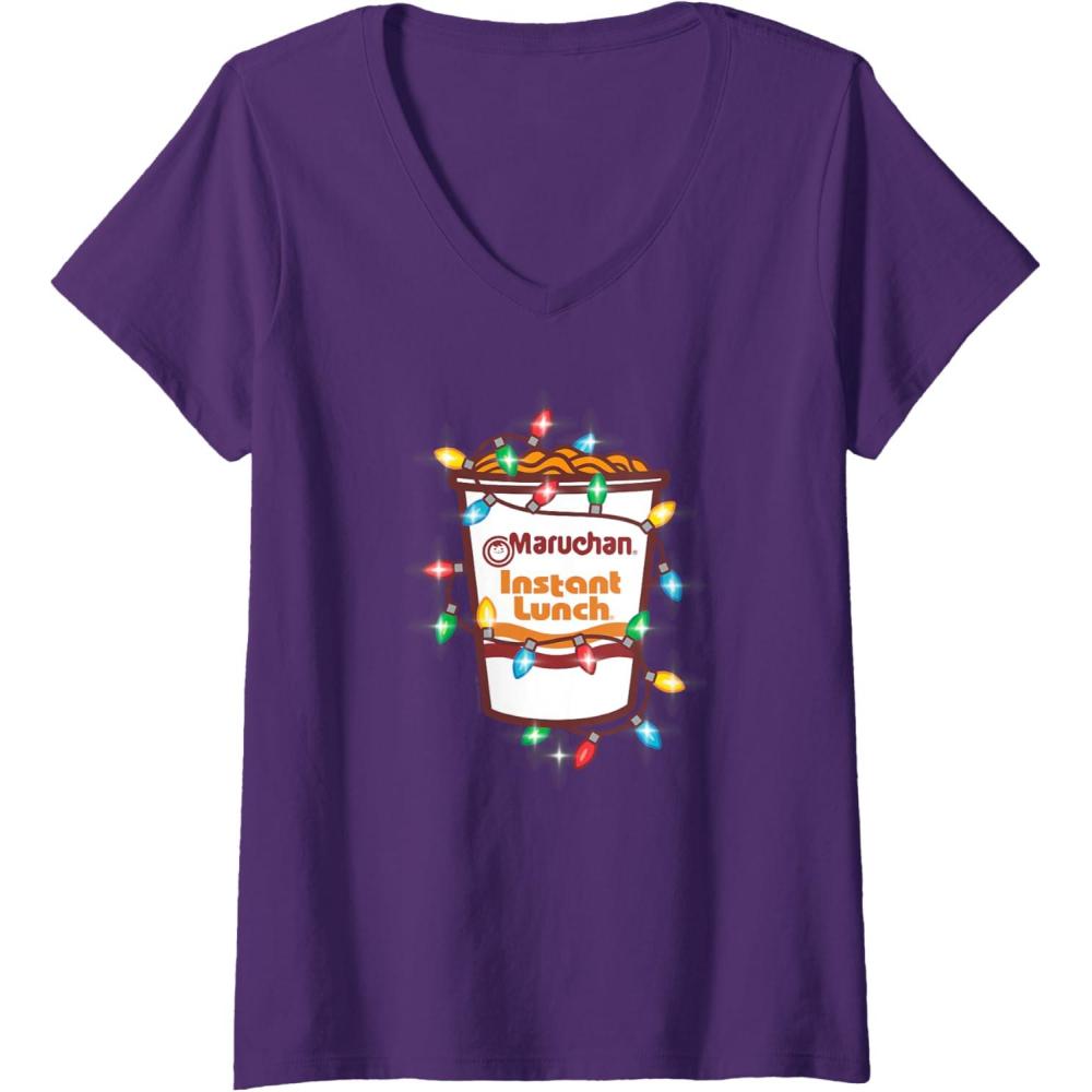 image:imageMaruchan Christmas Lights Holiday Season Reman Cup Logo VNeck TShirtPurple