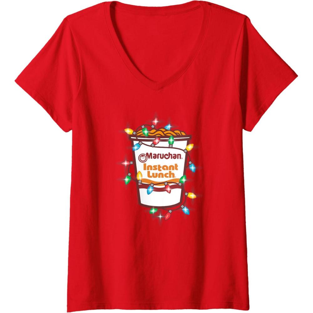 image:imageMaruchan Christmas Lights Holiday Season Reman Cup Logo VNeck TShirtRed