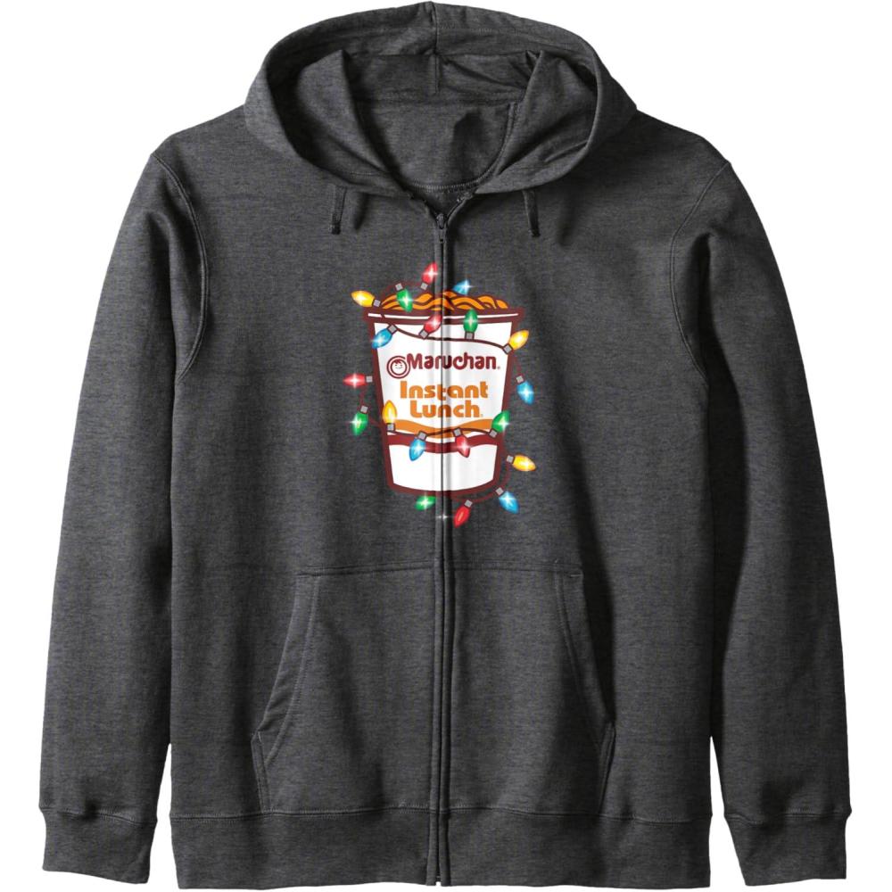 image:imageMaruchan Christmas Lights Holiday Season Reman Cup Logo Zip HoodieDark Heather Grey