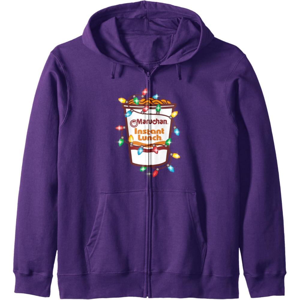 image:imageMaruchan Christmas Lights Holiday Season Reman Cup Logo Zip HoodiePurple