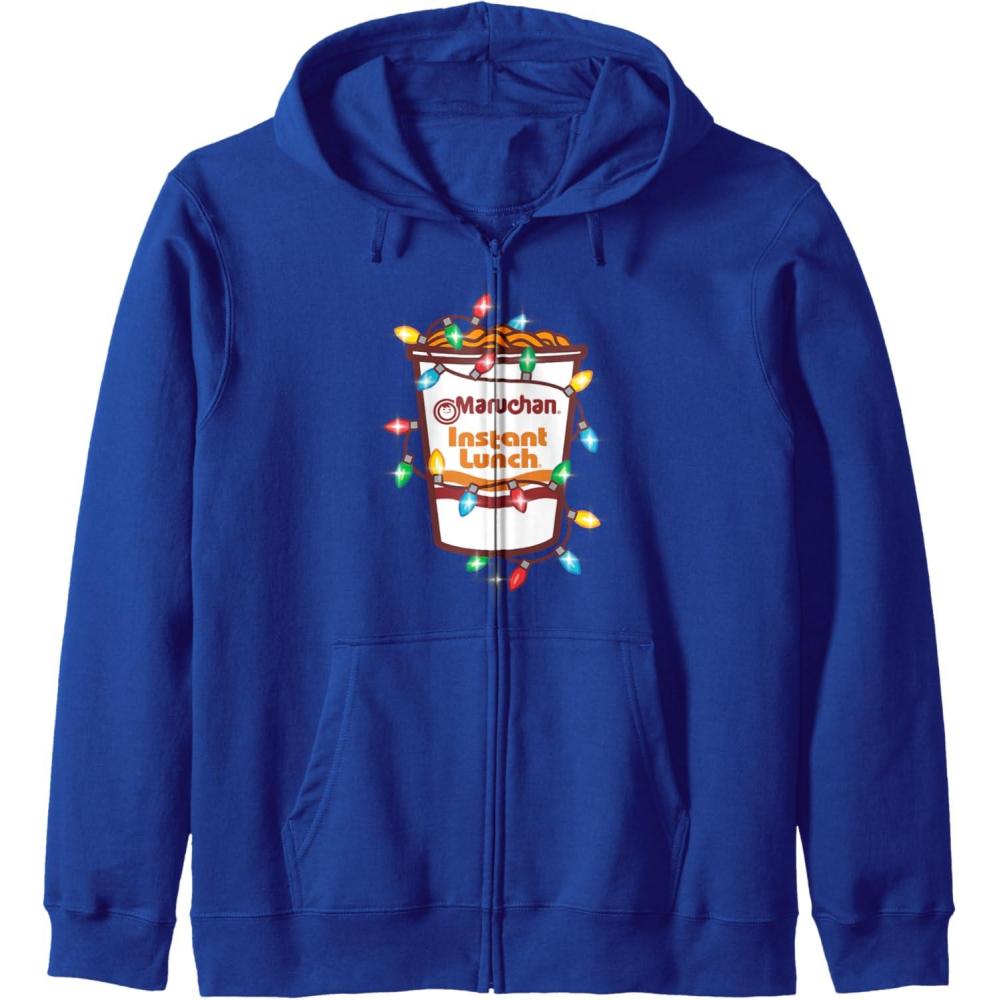 image:imageMaruchan Christmas Lights Holiday Season Reman Cup Logo Zip HoodieRoyal Blue