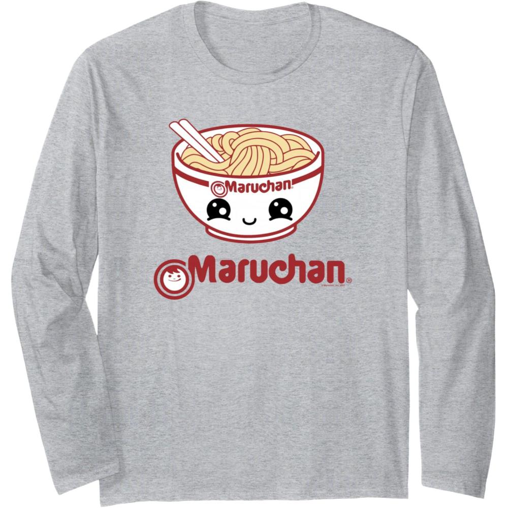 image:imageMaruchan Cute Noodle Bowl Face Logo Long Sleeve TShirtHeather Grey
