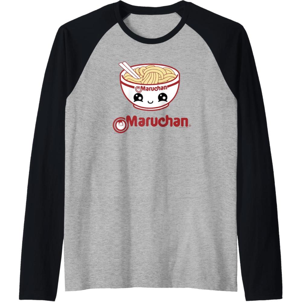 image:imageMaruchan Cute Noodle Bowl Face Logo Raglan Baseball TeeBlackAthletic Heather