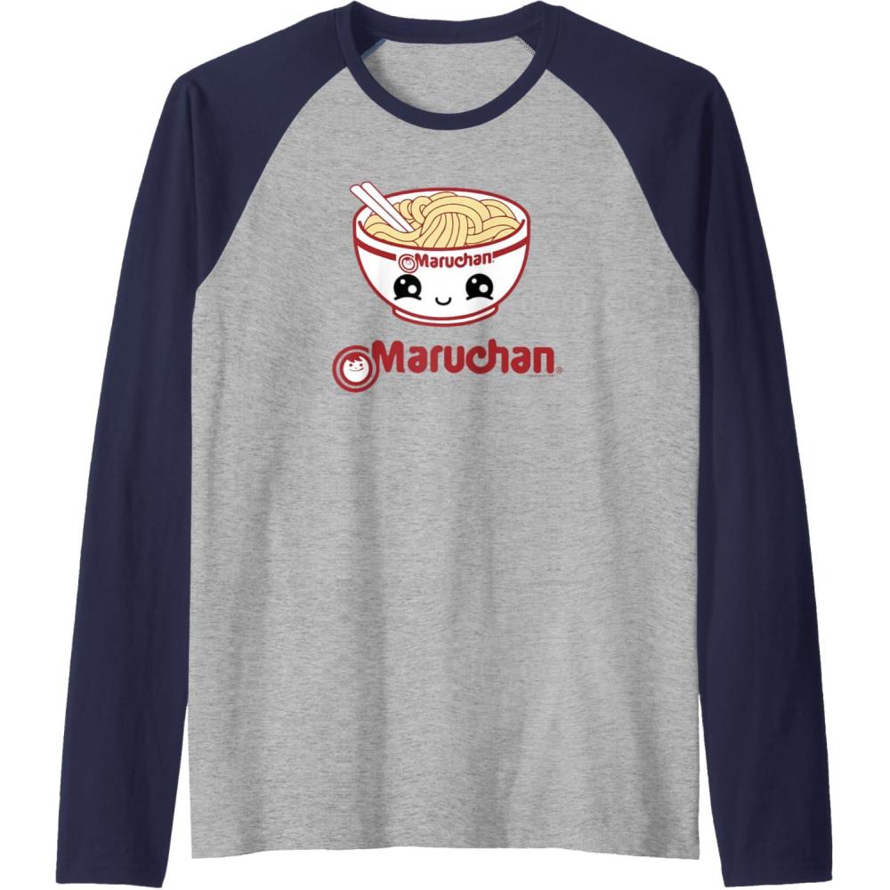 image:imageMaruchan Cute Noodle Bowl Face Logo Raglan Baseball TeeNavy BlueAthletic Heather