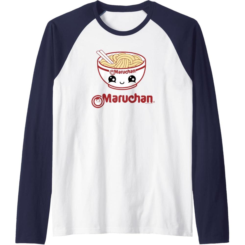 image:imageMaruchan Cute Noodle Bowl Face Logo Raglan Baseball TeeNavy BlueWhite