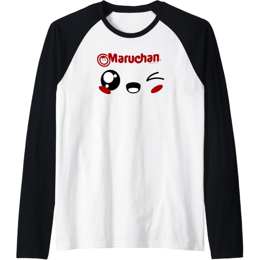 image:imageMaruchan Cute Winking Happy Face Raglan Baseball TeeBlackWhite