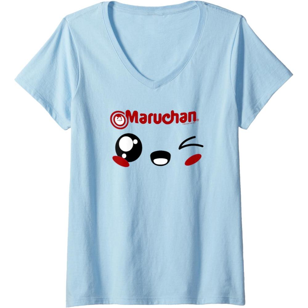 image:imageMaruchan Cute Winking Happy Face VNeck TShirtBaby Blue