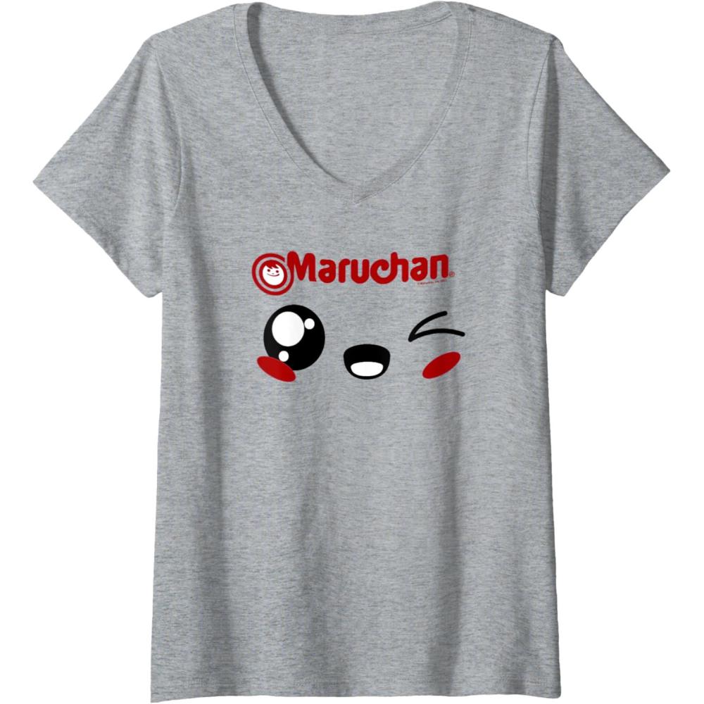 image:imageMaruchan Cute Winking Happy Face VNeck TShirtHeather Grey