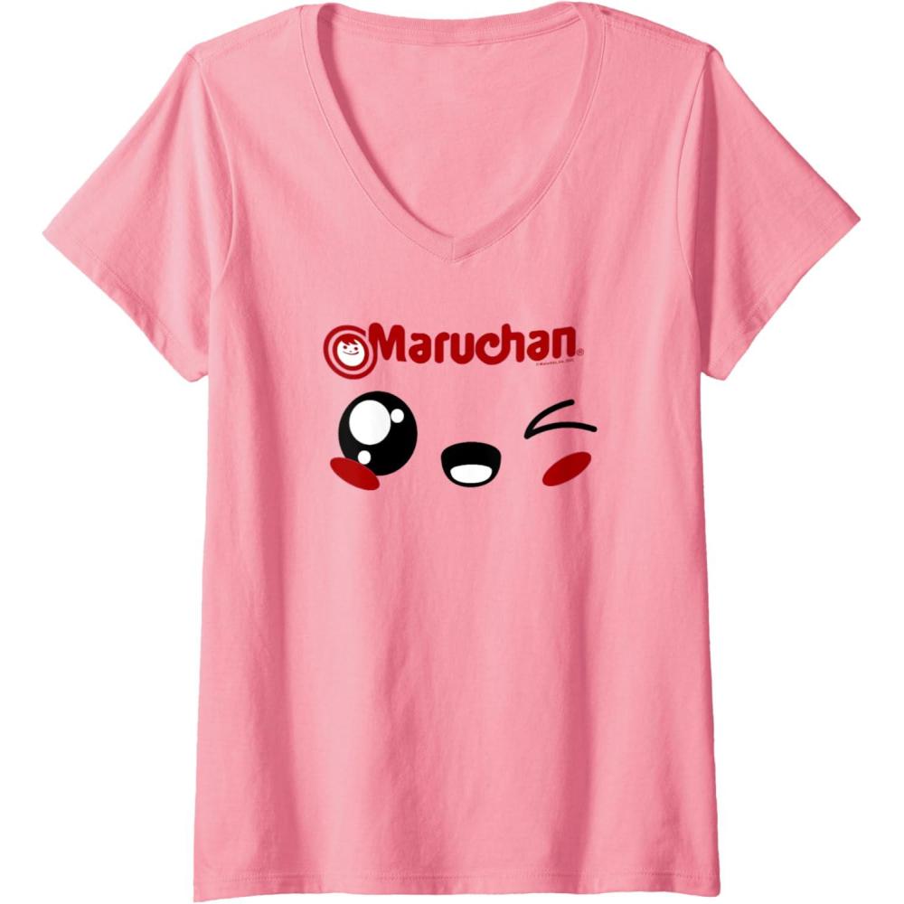 image:imageMaruchan Cute Winking Happy Face VNeck TShirtPink