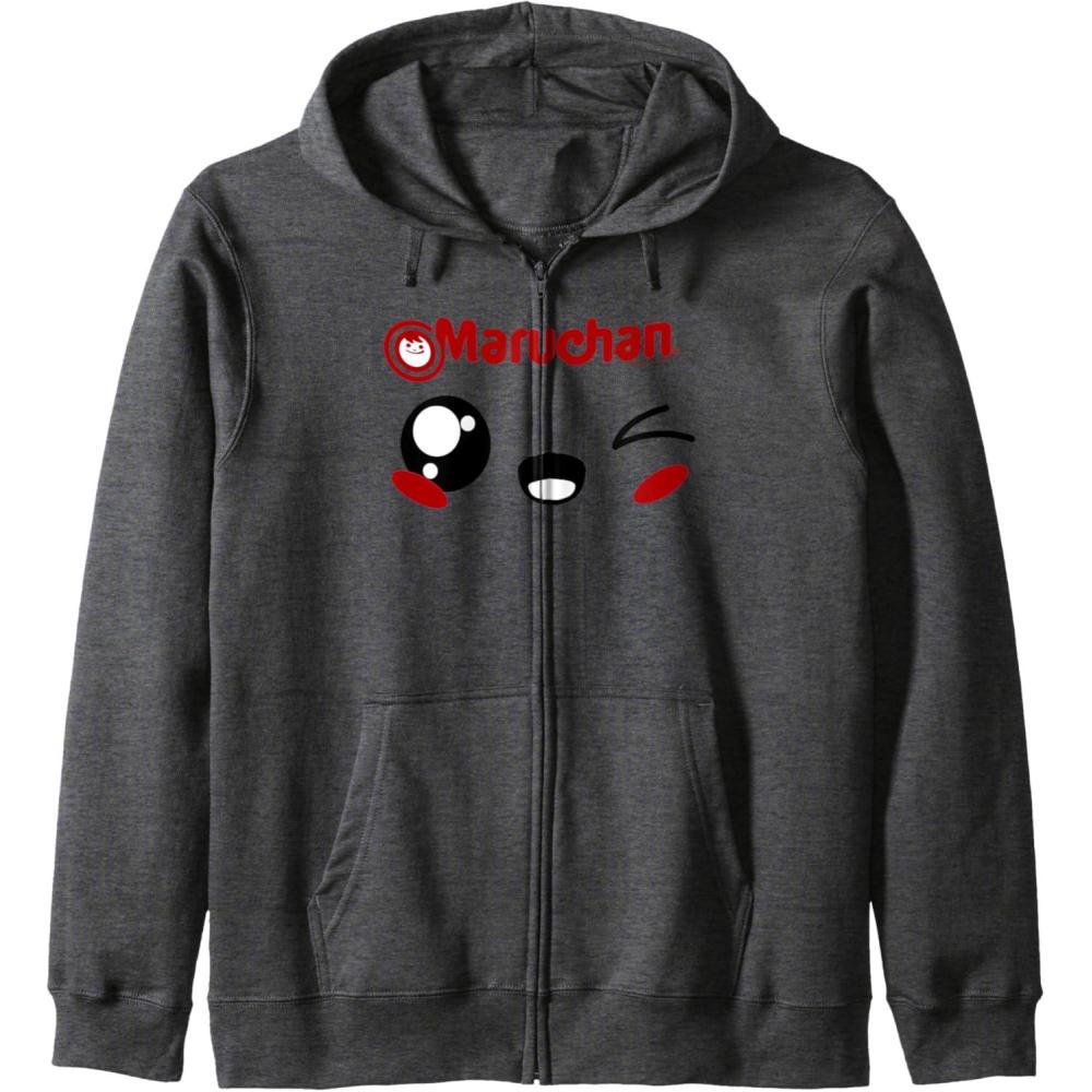 image:imageMaruchan Cute Winking Happy Face Zip HoodieDark Heather Grey