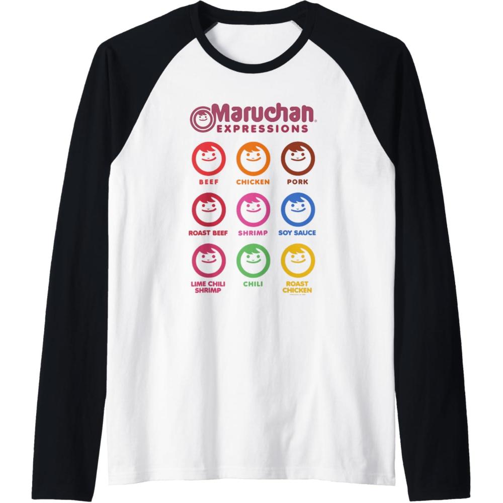 image:imageMaruchan Expressions Multiple Flavors amp Colors Collage Raglan Baseball TeeBlackWhite