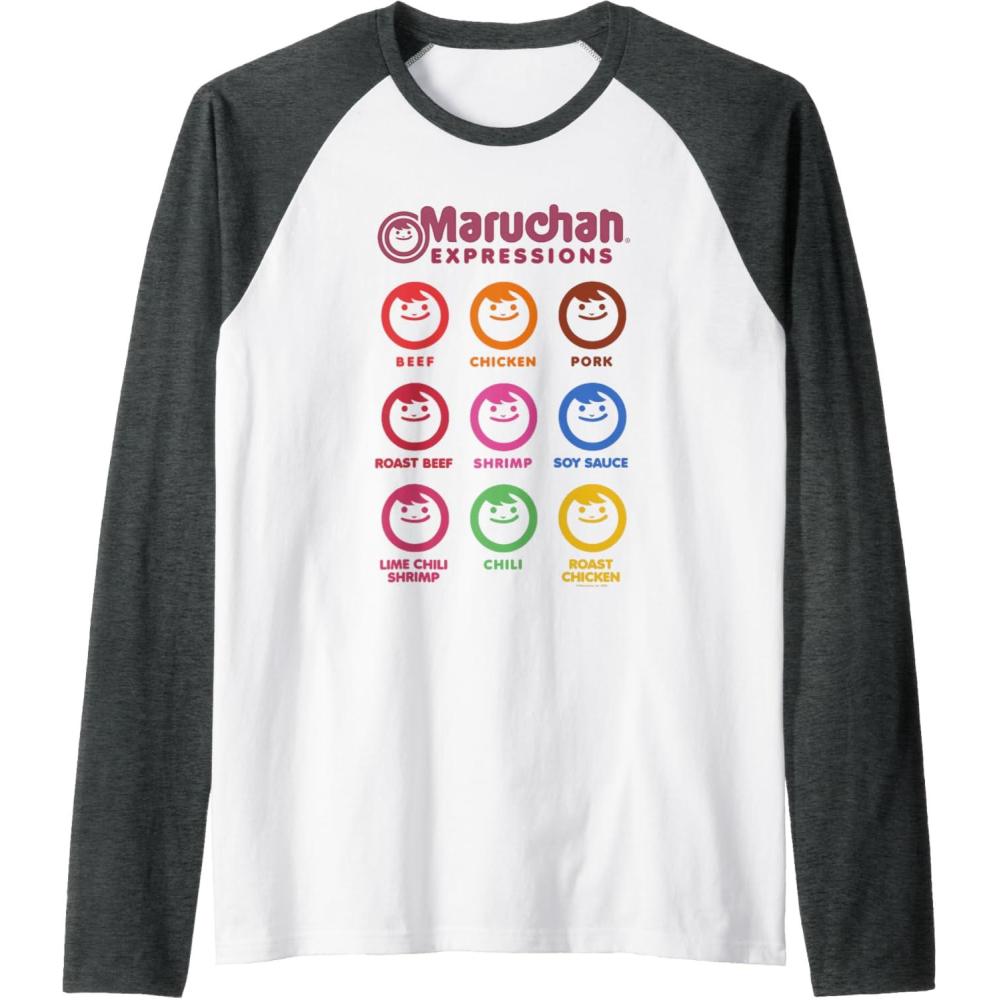 image:imageMaruchan Expressions Multiple Flavors amp Colors Collage Raglan Baseball TeeDark Heather GreyWhite