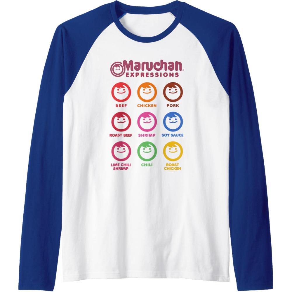image:imageMaruchan Expressions Multiple Flavors amp Colors Collage Raglan Baseball TeeRoyal BlueWhite