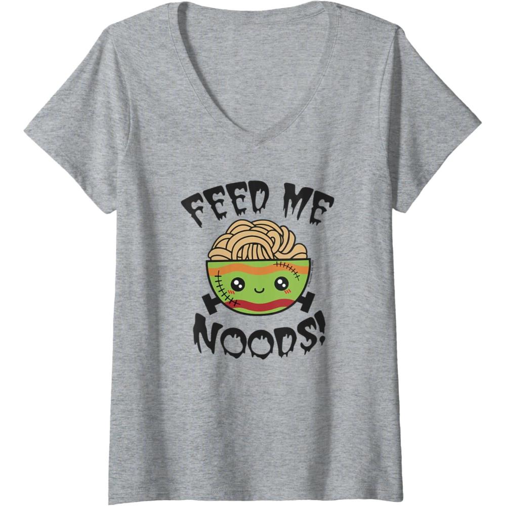 image:imageMaruchan Feed Me Noods Halloween Frankenstein Bowl VNeck TShirtHeather Grey