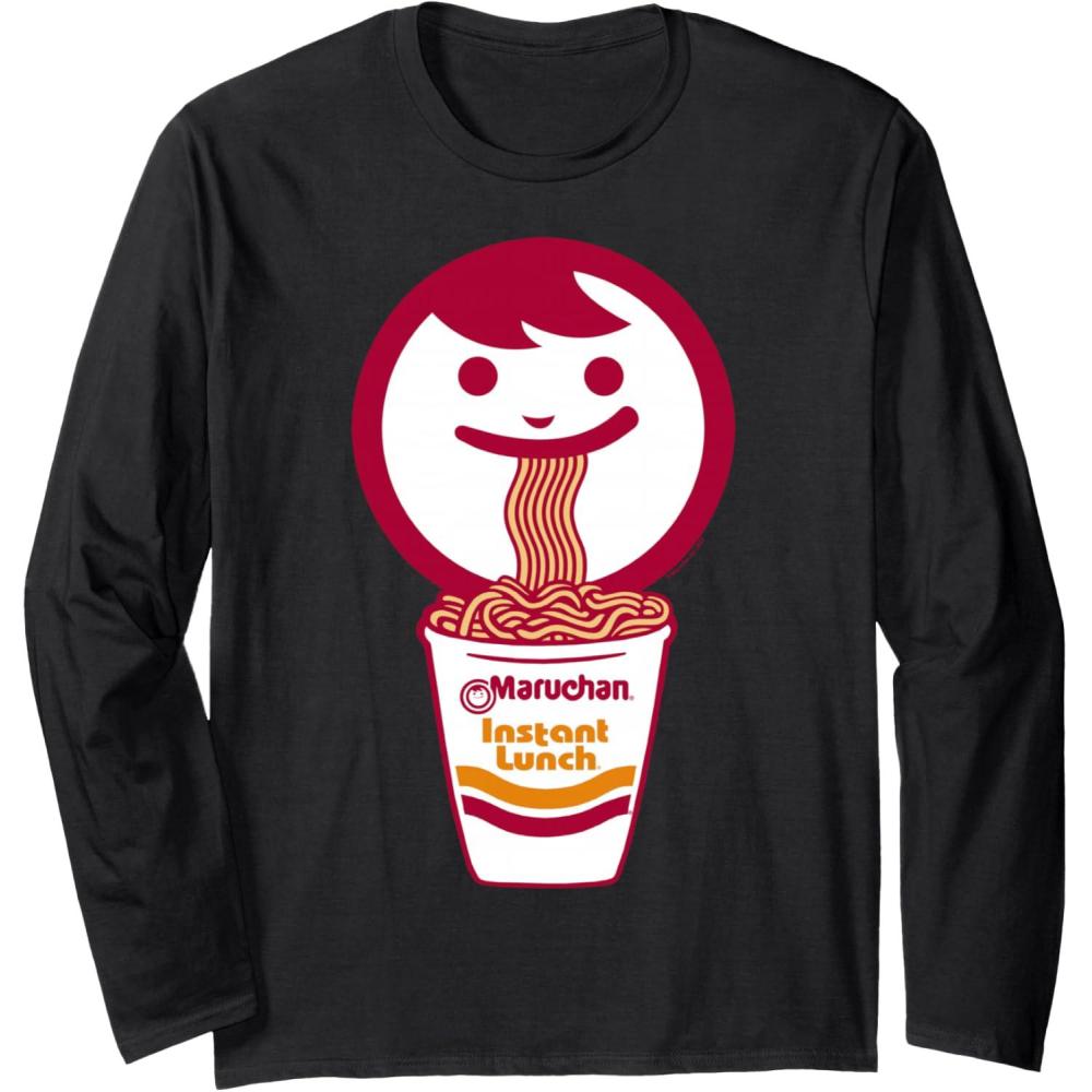 image:imageMaruchan Happy Face Eating Ramen Noodles Long Sleeve TShirtBlack