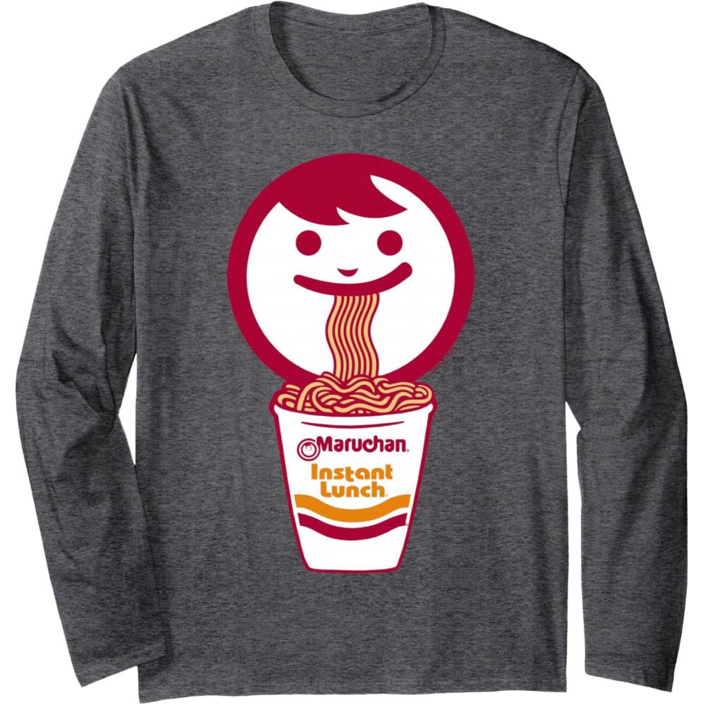 image:imageMaruchan Happy Face Eating Ramen Noodles Long Sleeve TShirtDark Heather Grey
