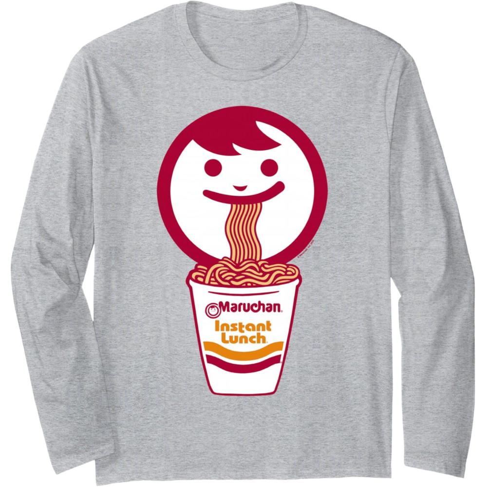 image:imageMaruchan Happy Face Eating Ramen Noodles Long Sleeve TShirtHeather Grey