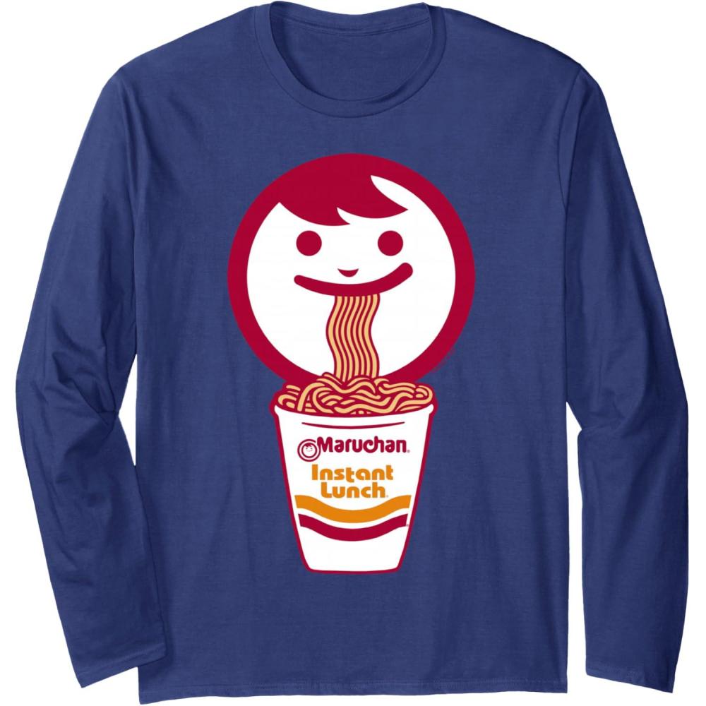 image:imageMaruchan Happy Face Eating Ramen Noodles Long Sleeve TShirtNavy Blue