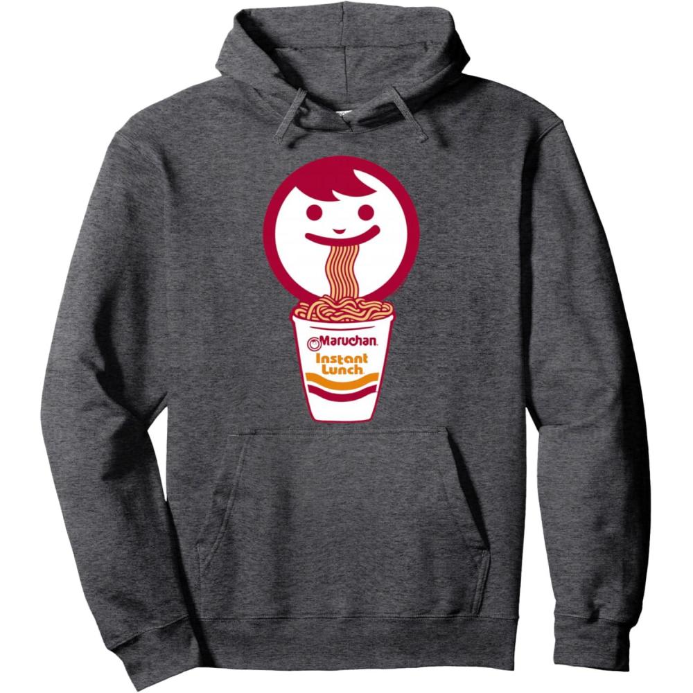 image:imageMaruchan Happy Face Eating Ramen Noodles Pullover HoodieDark Heather Grey