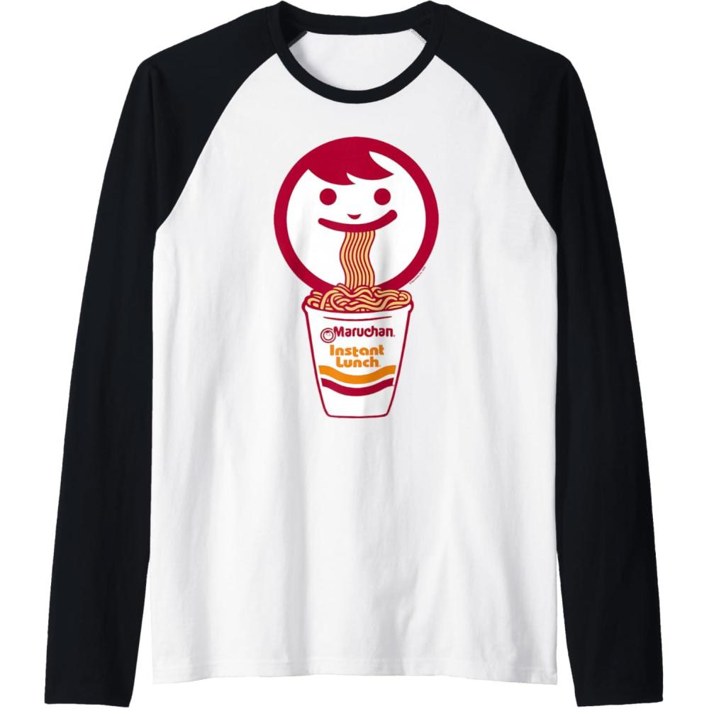 image:imageMaruchan Happy Face Eating Ramen Noodles Raglan Baseball TeeBlackWhite