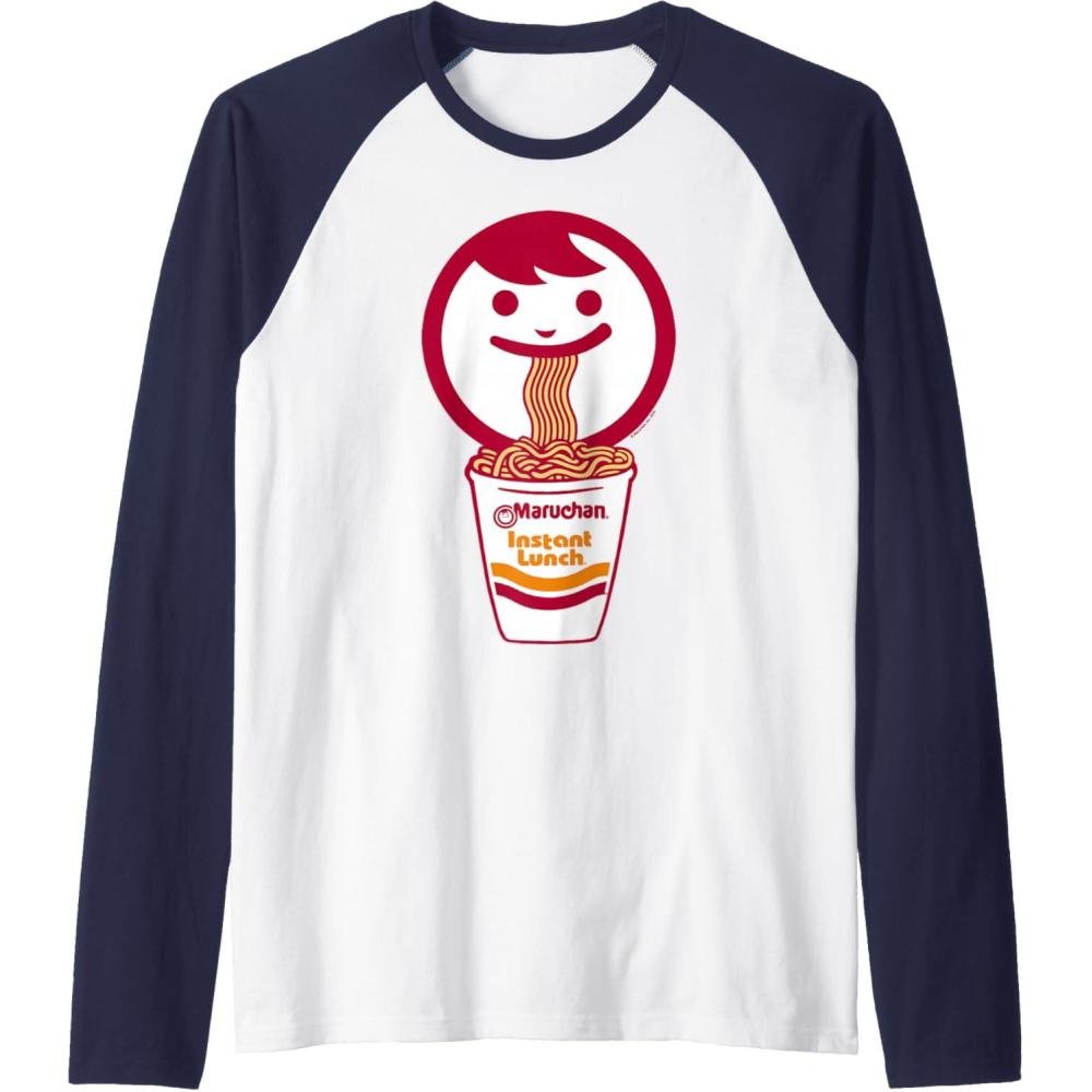 image:imageMaruchan Happy Face Eating Ramen Noodles Raglan Baseball TeeNavy BlueWhite