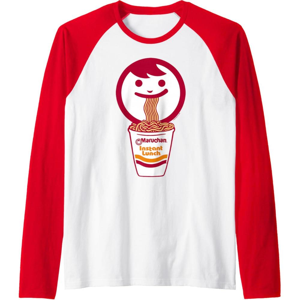 image:imageMaruchan Happy Face Eating Ramen Noodles Raglan Baseball TeeRedWhite
