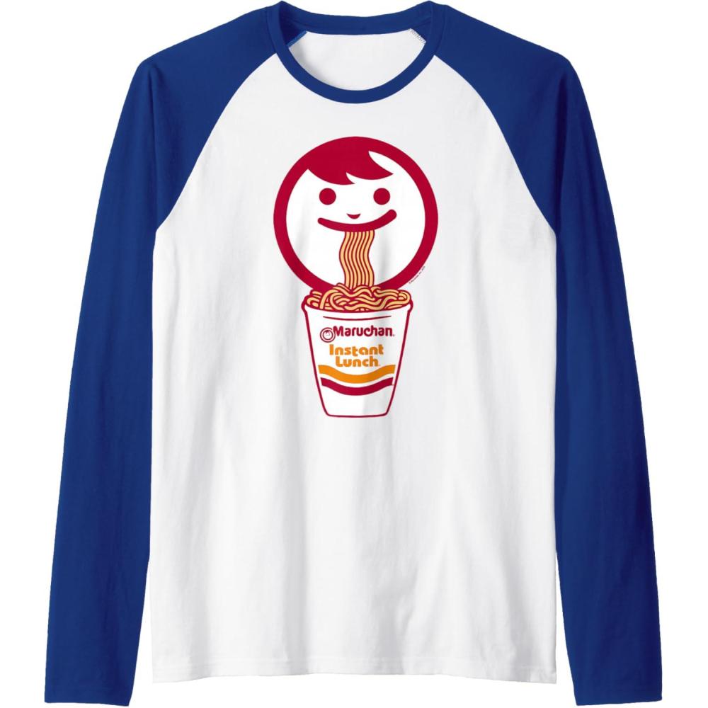 image:imageMaruchan Happy Face Eating Ramen Noodles Raglan Baseball TeeRoyal BlueWhite