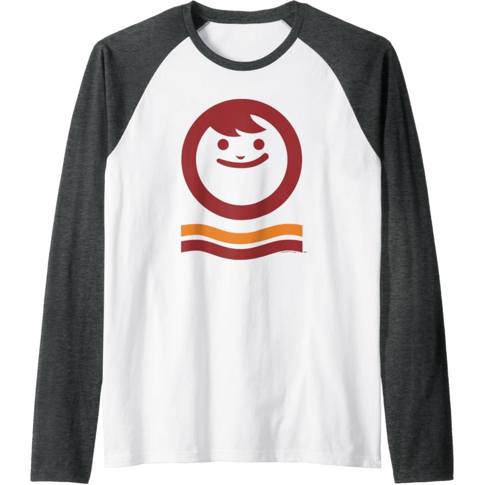 image:imageMaruchan Happy Face With Waves Logo Raglan Baseball TeeDark Heather GreyWhite