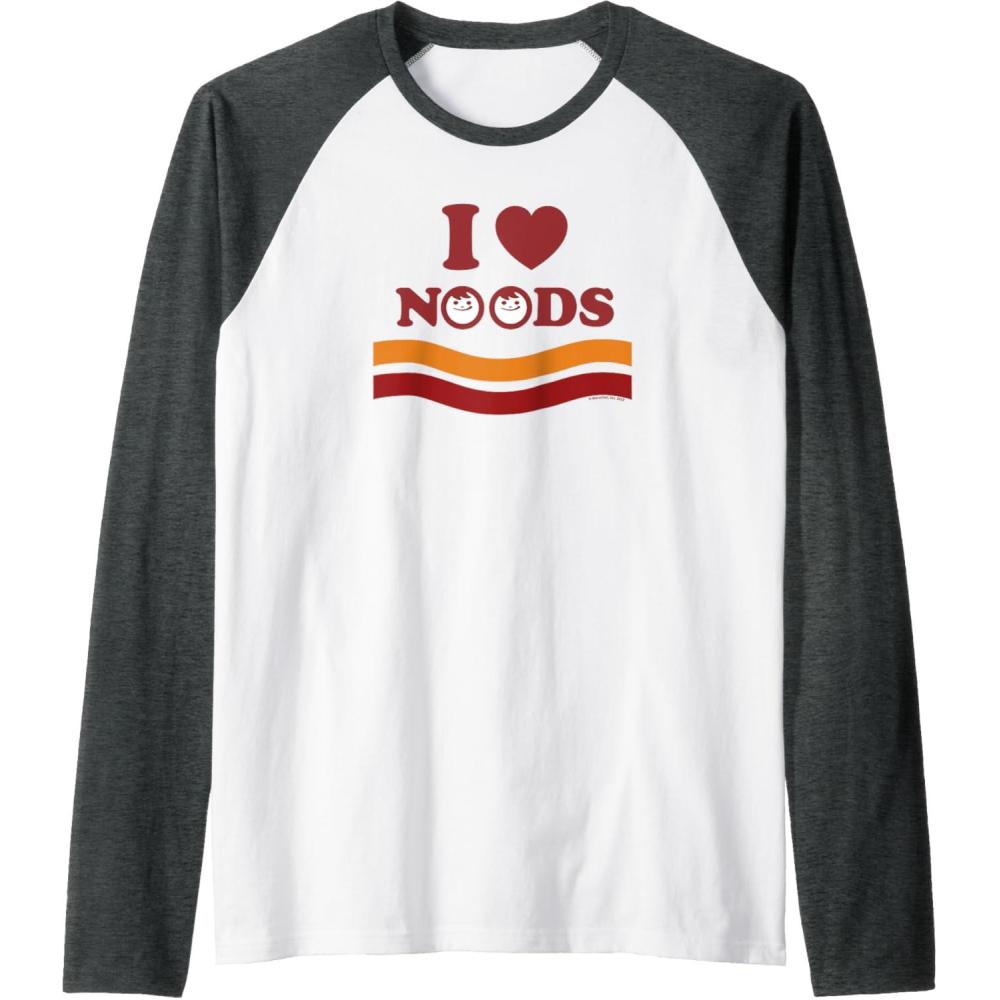 image:imageMaruchan I Heart Noods Humor Logo Raglan Baseball TeeDark Heather GreyWhite