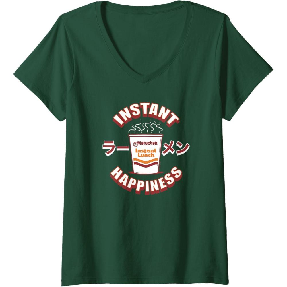 image:imageMaruchan Instant Happiness Steaming Ramen Soup VNeck TShirtDark Green