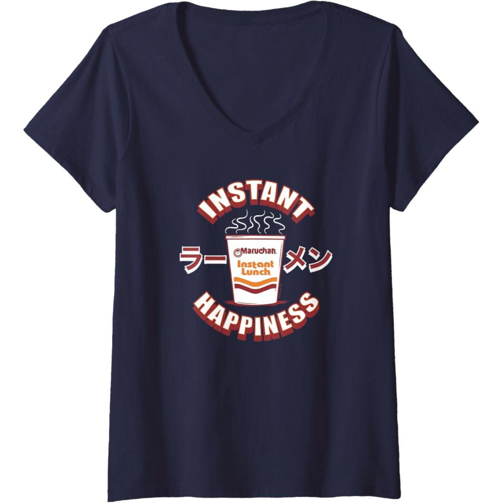 image:imageMaruchan Instant Happiness Steaming Ramen Soup VNeck TShirtNavy Blue