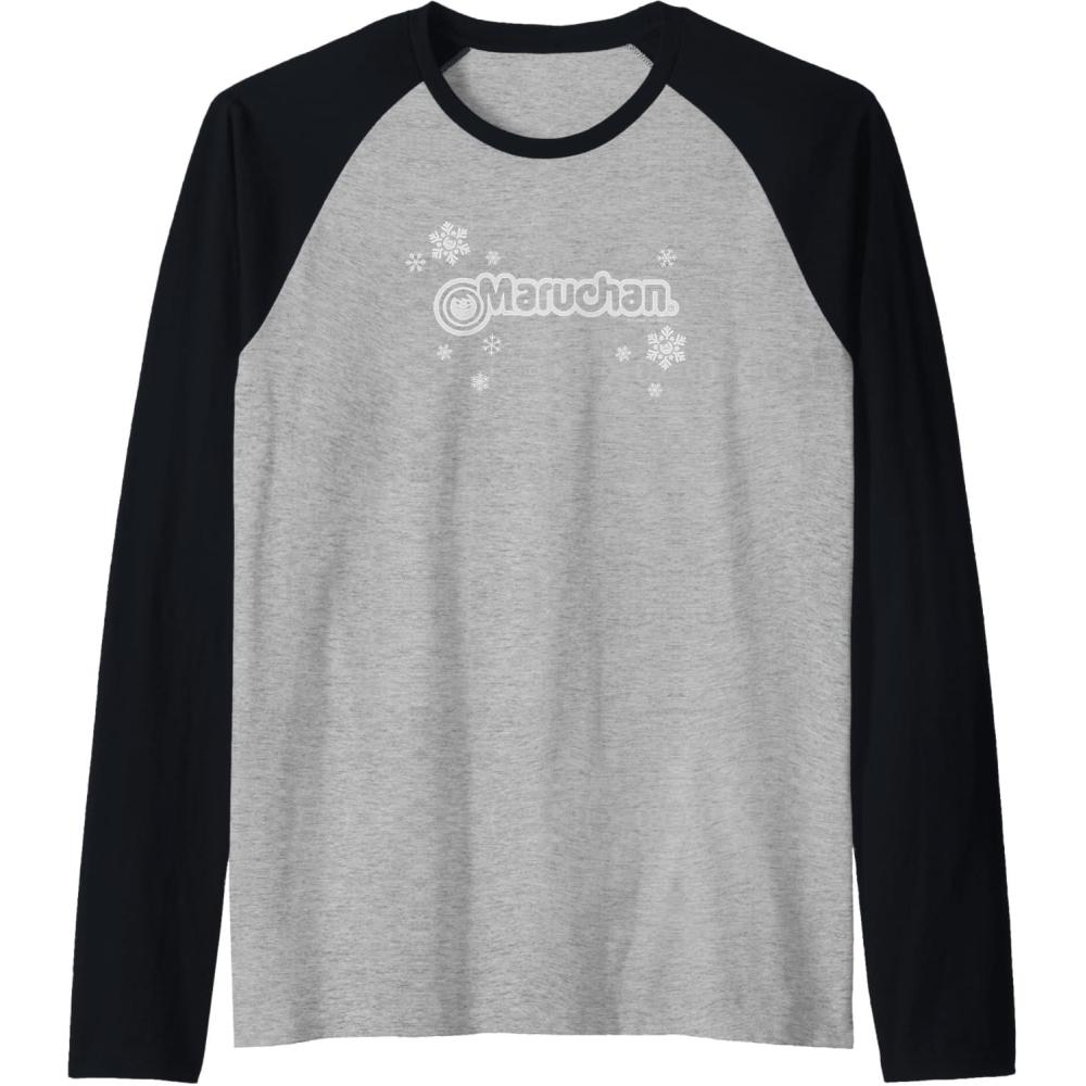 image:imageMaruchan Instant Lunch Christmas Snow Flakes Holiday Logo Raglan Baseball TeeBlackAthletic Heather