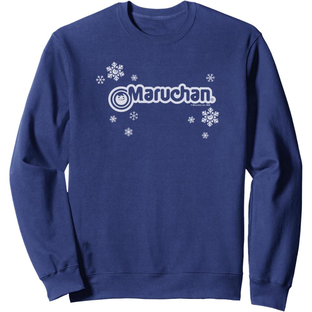 image:imageMaruchan Instant Lunch Christmas Snow Flakes Holiday Logo SweatshirtNavy Blue