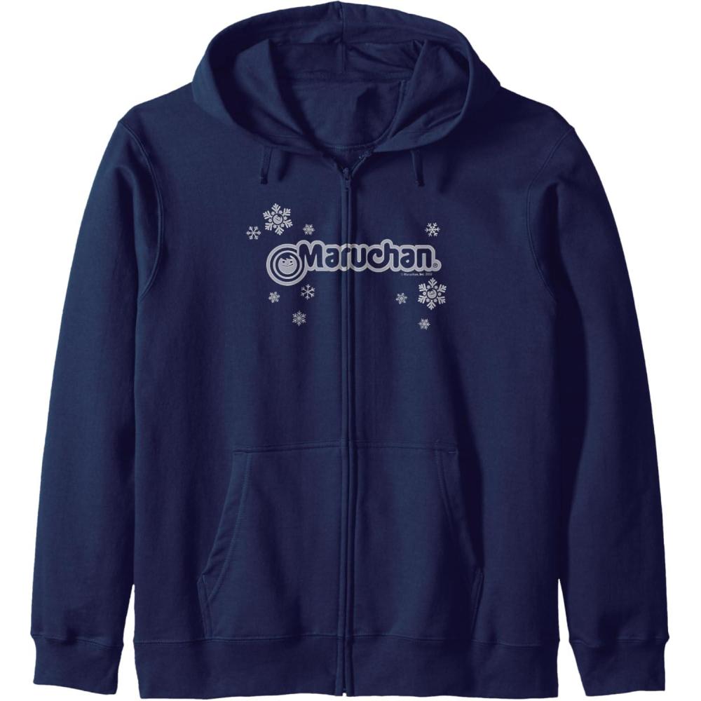 image:imageMaruchan Instant Lunch Christmas Snow Flakes Holiday Logo Zip HoodieNavy Blue