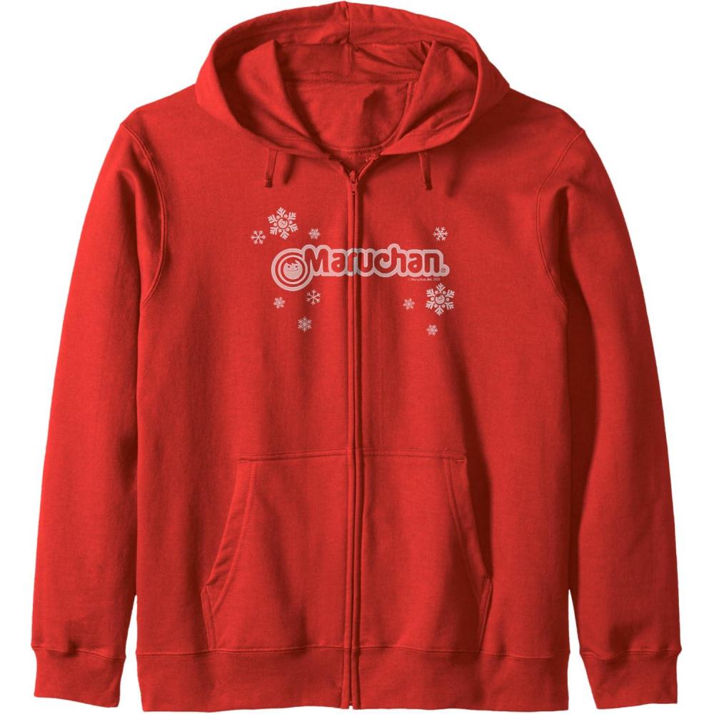image:imageMaruchan Instant Lunch Christmas Snow Flakes Holiday Logo Zip HoodieRed