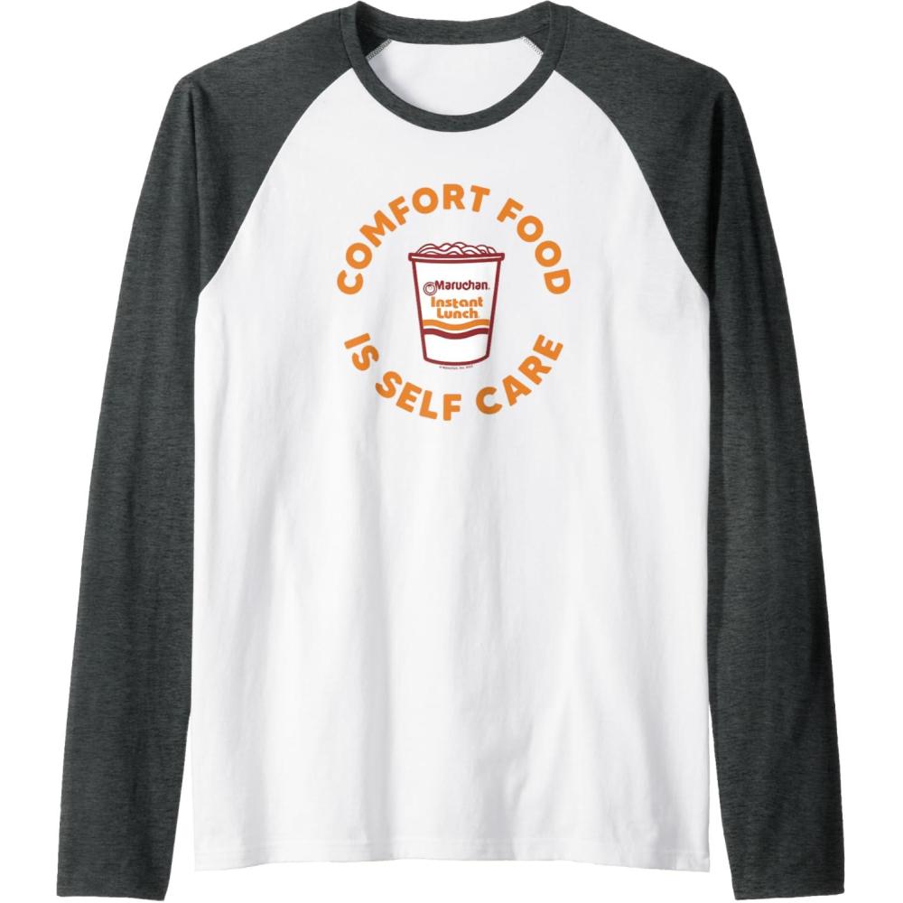 image:imageMaruchan Instant Lunch Comfort Food Is Self Care Ramen Cup Raglan Baseball TeeDark Heather GreyWhite