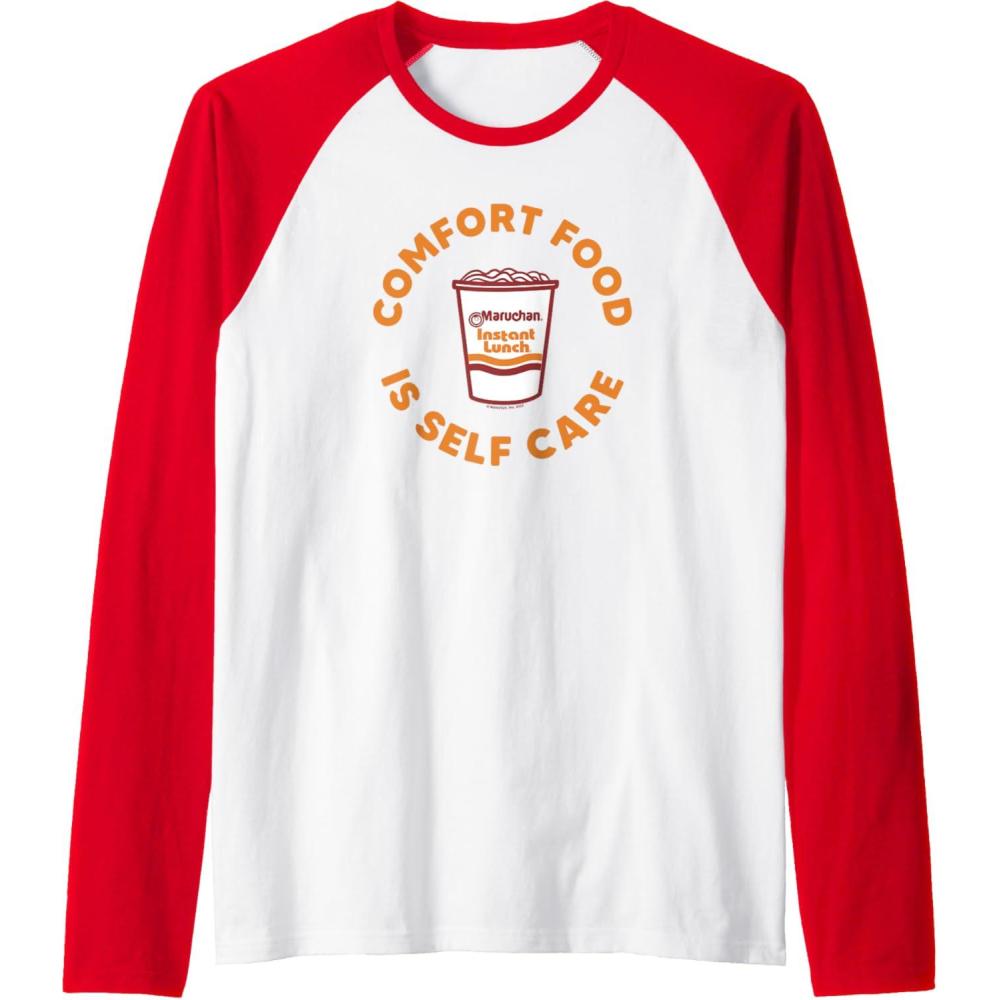 image:imageMaruchan Instant Lunch Comfort Food Is Self Care Ramen Cup Raglan Baseball TeeRedWhite