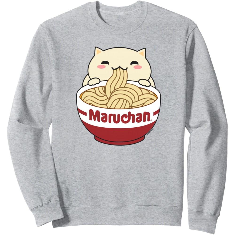 image:imageMaruchan Instant Lunch Cute Cat Ramen Bowl Logo SweatshirtHeather Grey