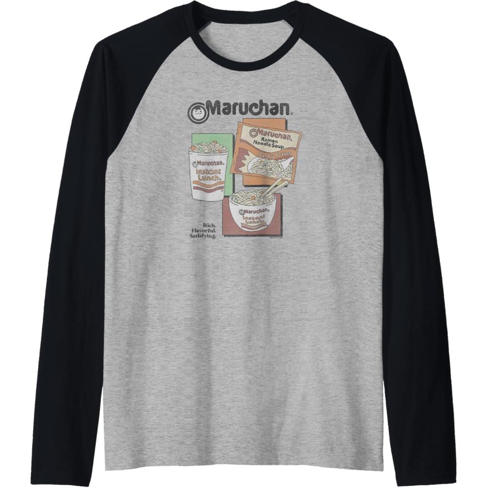 image:imageMaruchan Instant Lunch Different Presentations Panel Art Raglan Baseball TeeBlackAthletic Heather