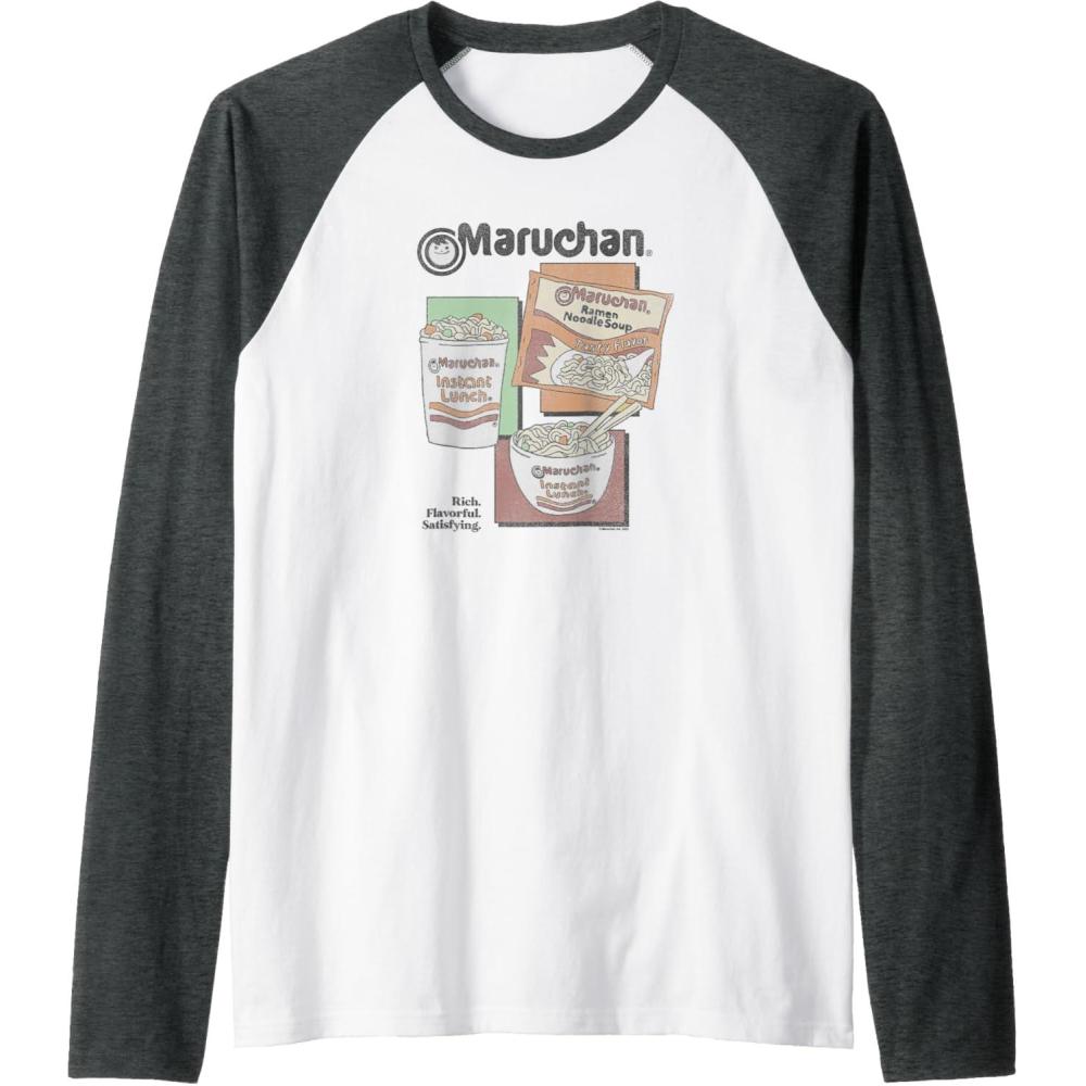 image:imageMaruchan Instant Lunch Different Presentations Panel Art Raglan Baseball TeeDark Heather GreyWhite