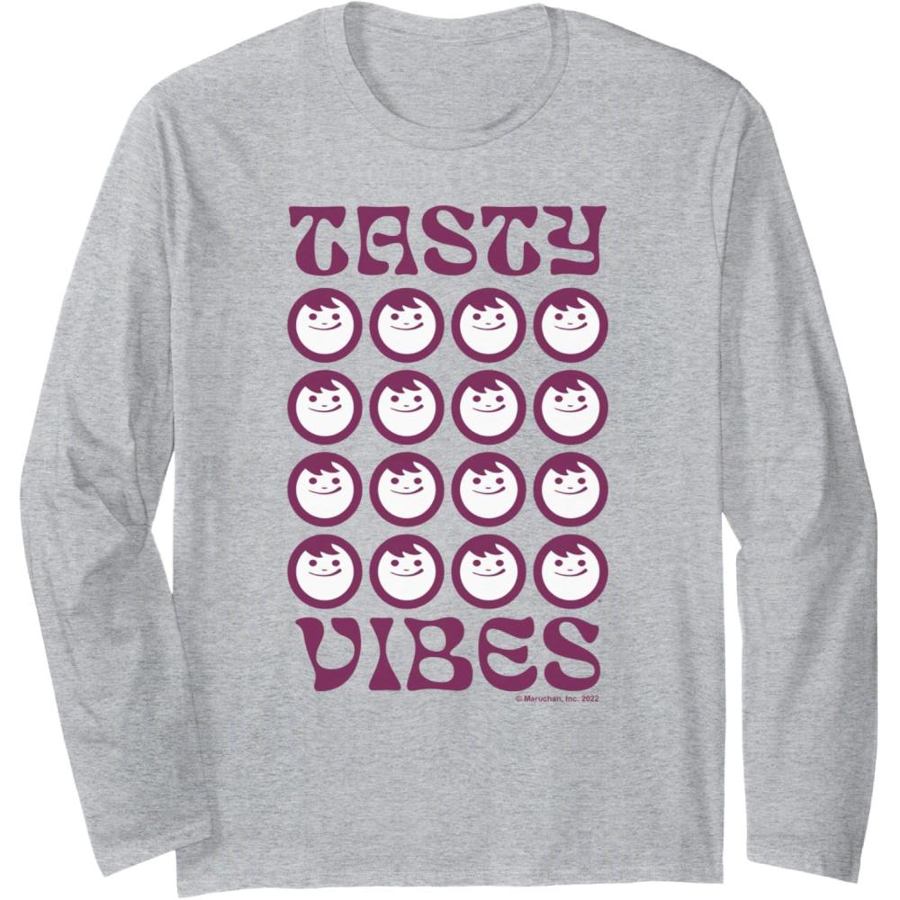 image:imageMaruchan Instant Lunch Groovy Tasty Vibes Grid Logo Long Sleeve TShirtHeather Grey