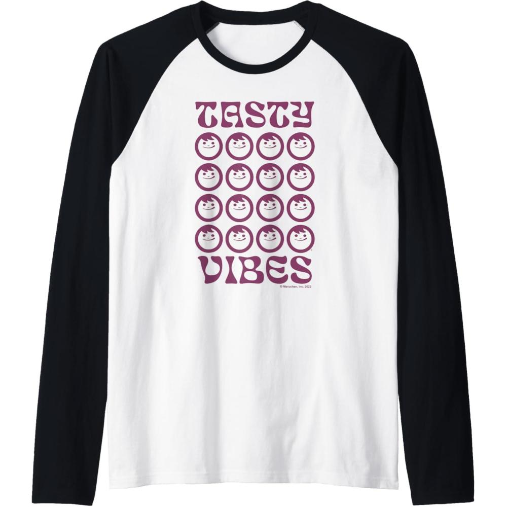 image:imageMaruchan Instant Lunch Groovy Tasty Vibes Grid Logo Raglan Baseball TeeBlackWhite