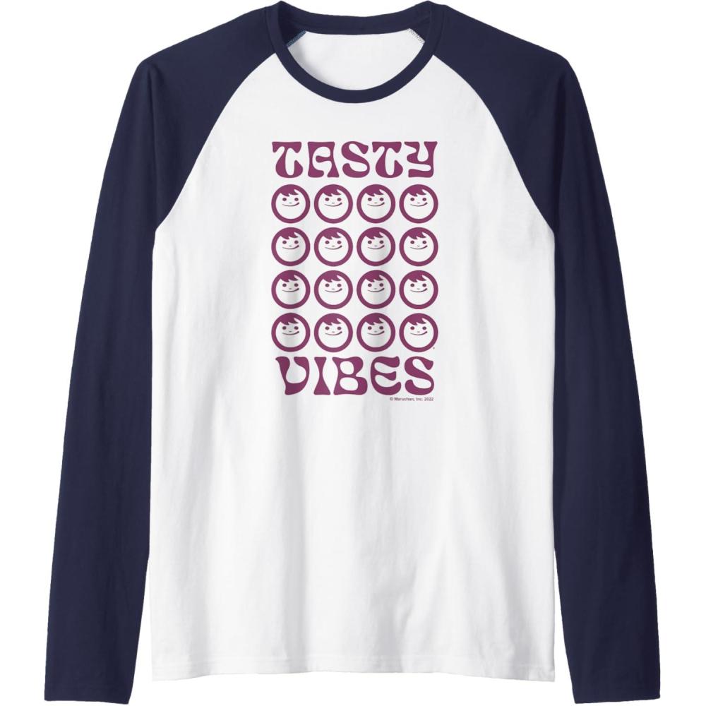 image:imageMaruchan Instant Lunch Groovy Tasty Vibes Grid Logo Raglan Baseball TeeNavy BlueWhite