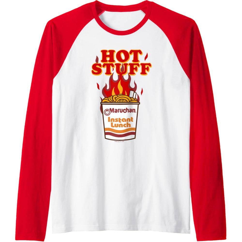 image:imageMaruchan Instant Lunch Hot Stuff Flaming Noodles Retro Shot Raglan Baseball TeeRedWhite