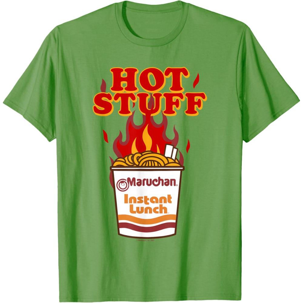 image:imageMaruchan Instant Lunch Hot Stuff Flaming Noodles Retro Shot TShirtGrass Green