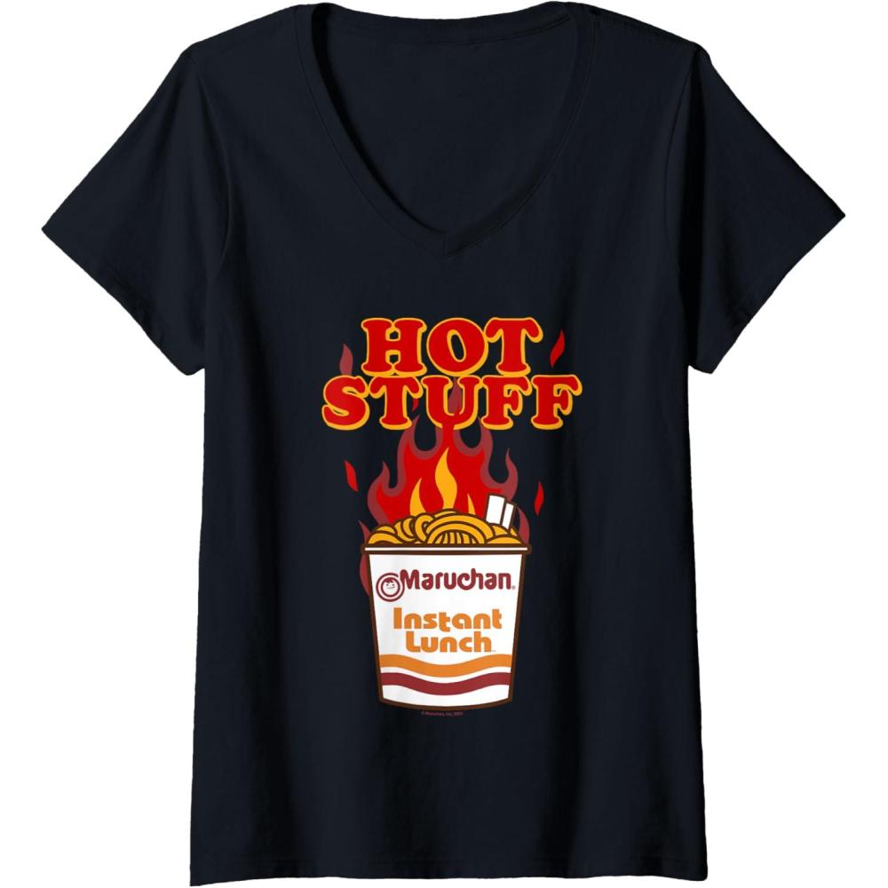 image:imageMaruchan Instant Lunch Hot Stuff Flaming Noodles Retro Shot VNeck TShirtBlack