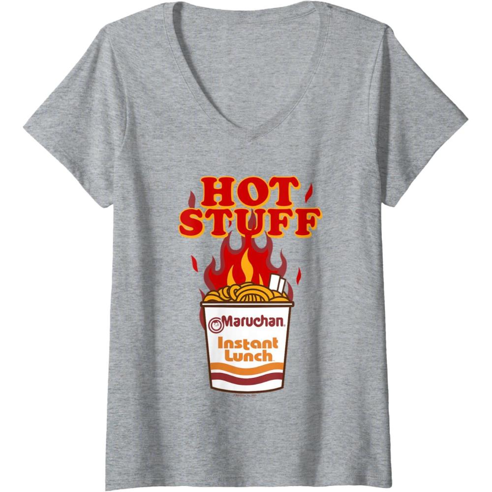 image:imageMaruchan Instant Lunch Hot Stuff Flaming Noodles Retro Shot VNeck TShirtHeather Grey