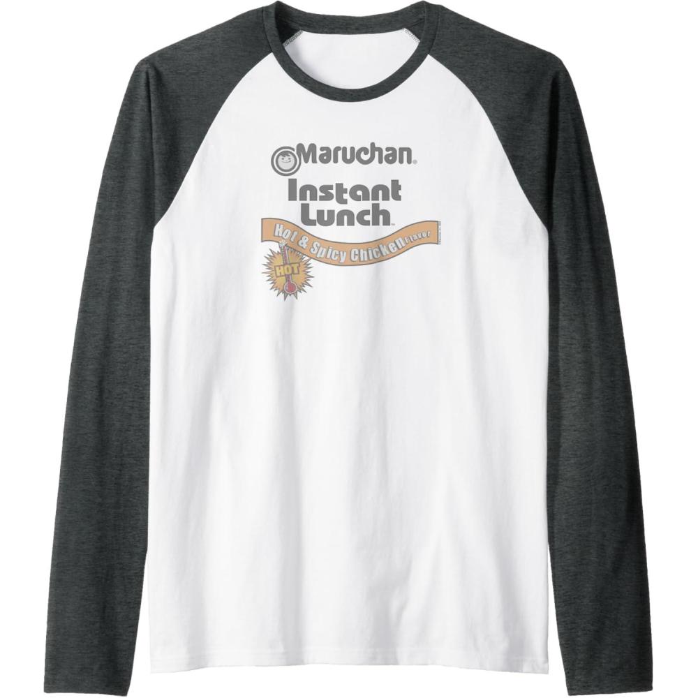 image:imageMaruchan Instant Lunch Hot amp Spicy Chicken Flavor Logo Raglan Baseball TeeDark Heather GreyWhite